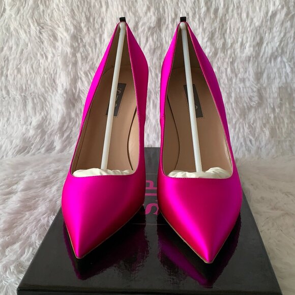 NIB SJP by Sarah Jessica Parker Fawn Satin Pumps EU 39.5 US 9 Pink Candy 100mm - Picture 11 of 16